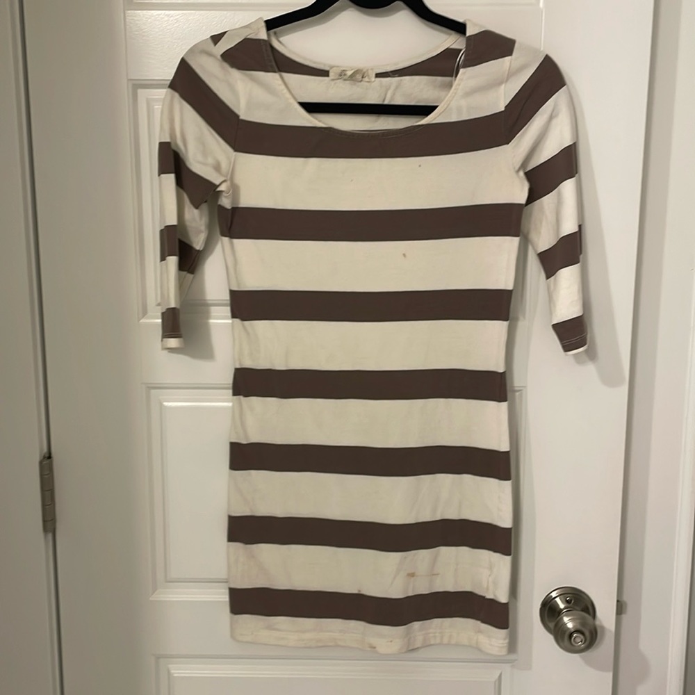 Brown and white striped mini dress